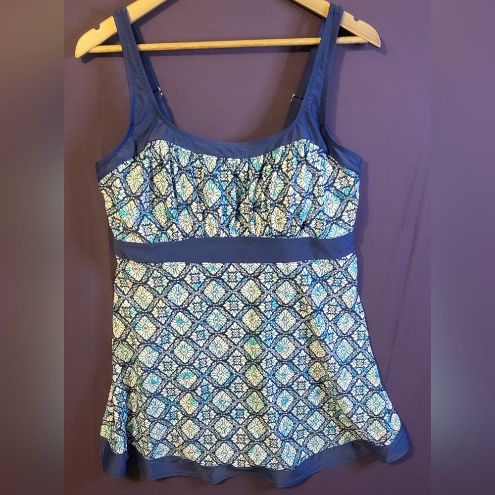 Swimsuits For All Blue and White Geometric Swimdress. Size 16